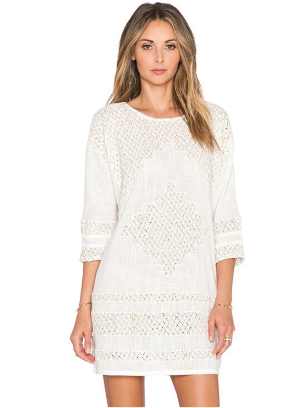 Free People ☮️ Desert Song Crochet Shift 100% Cotton Mini Dress XS